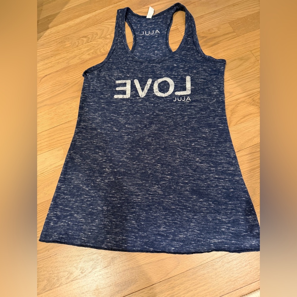 Simplex Apparel JUJA Heathered Navy Tank LOVE Print S Yoga Athletic Leisurewear